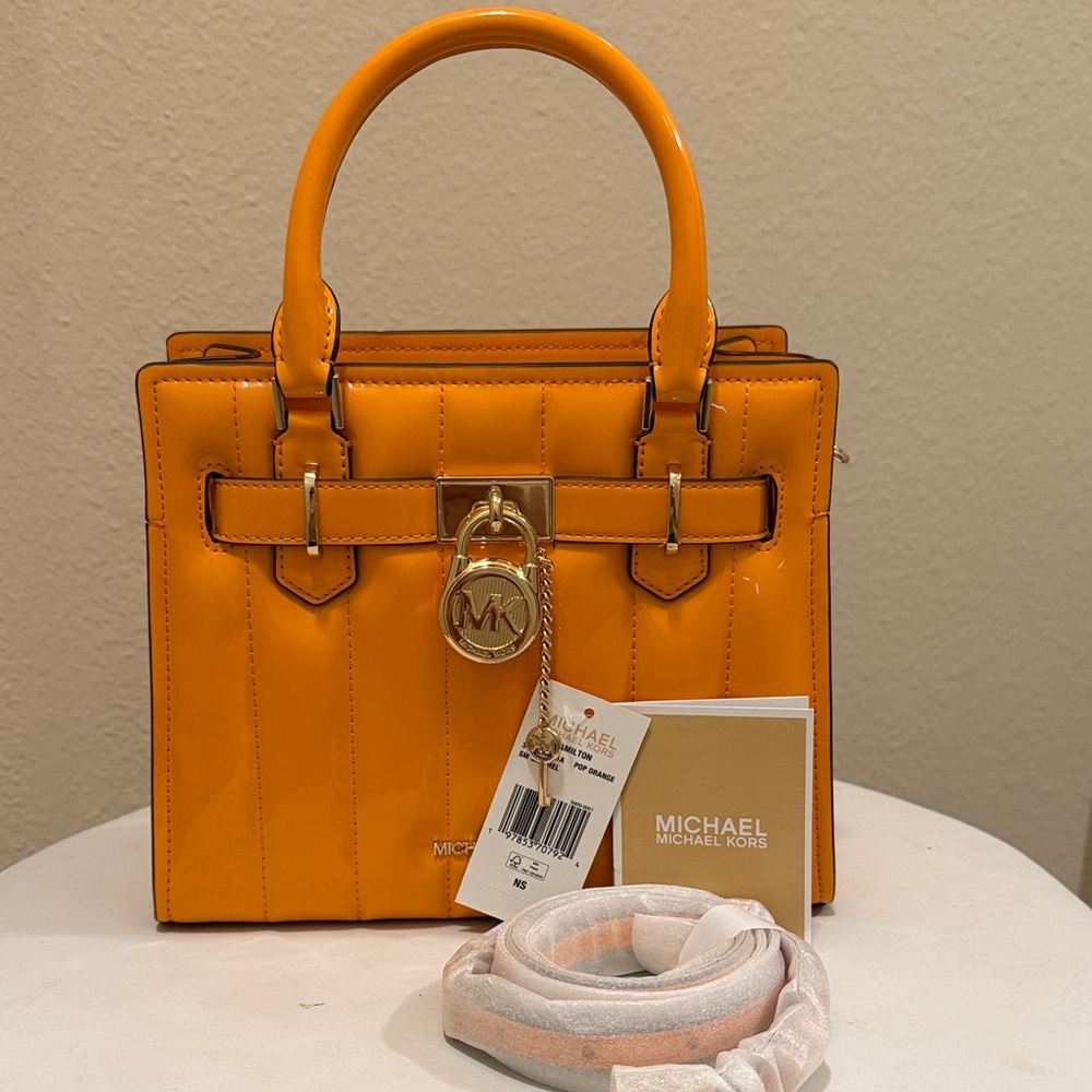 #240. Michael Kors Pop Orange Hamilton Satchel